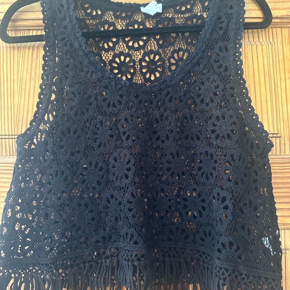 Others Follow Black Crochet Crop Top